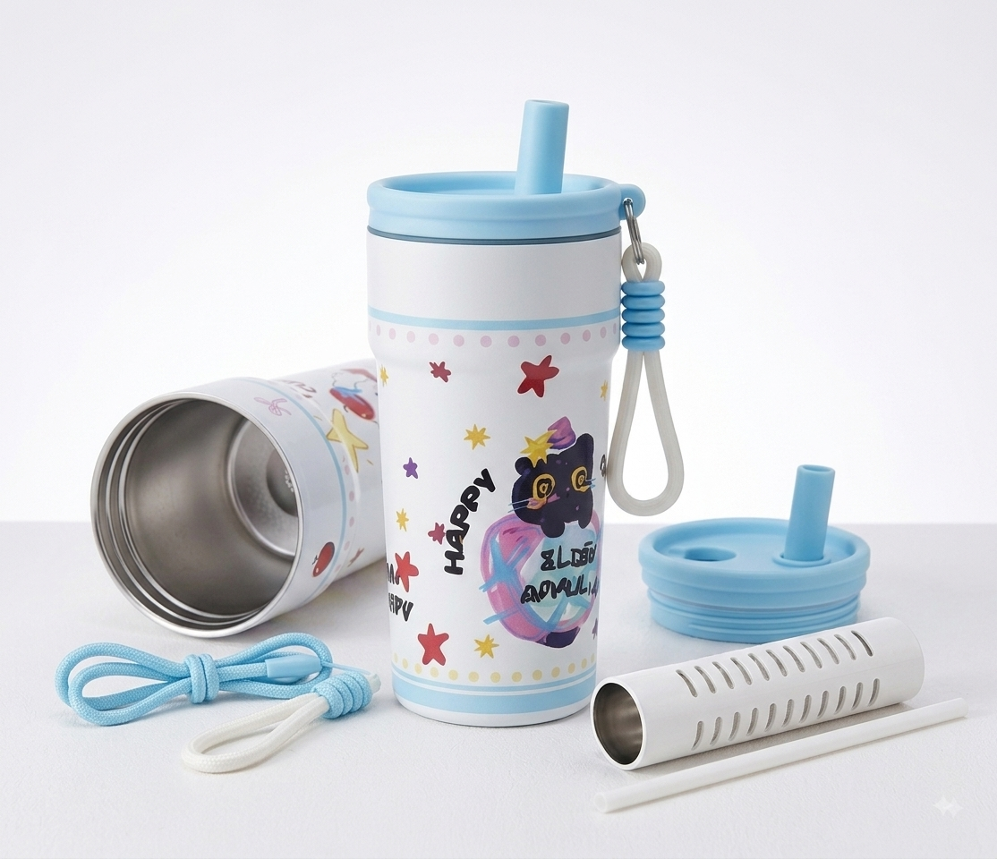 “Happy Cat” – Cute Kawaii Insulated Stainless Steel Tumbler with Straw, Infuser & Lanyard (Light Blue) “Happy Cat” – Cute Kawaii Insulated Stainless Steel Tumbler with Straw, Infuser & Lanyard (Light Blue)